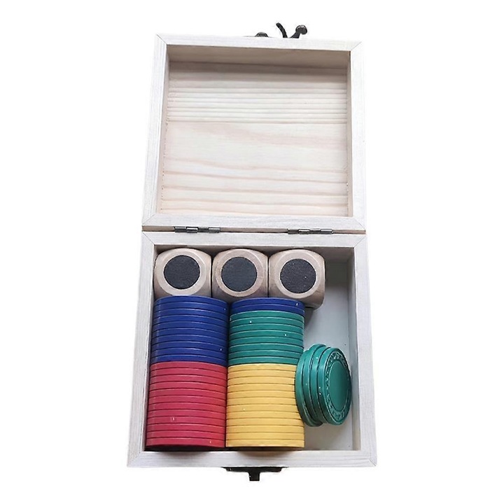 Комплект игра със зарове от дърво, 3 зара, 48 части, 12x5см