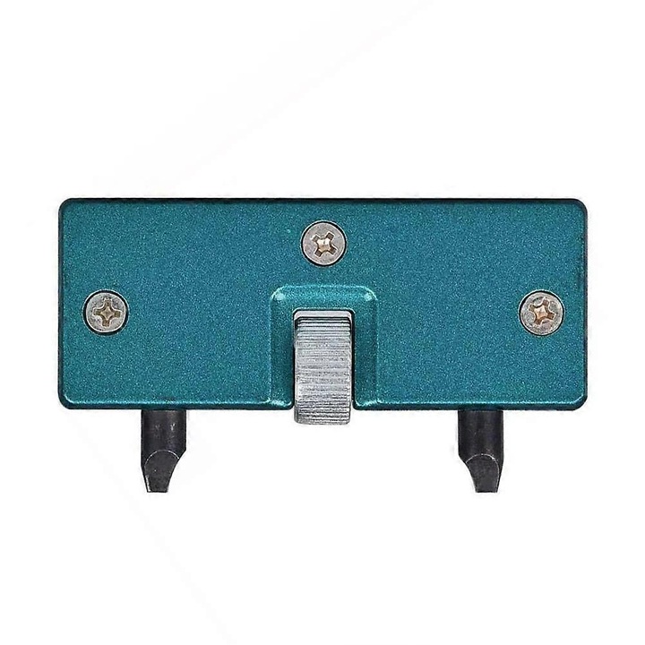 Cheie deschidere capac spate ceas, unealta dreptunghiulara ajustabila, falci reglabile 8-57 mm, din aliaj si plastic, cap plat, verde metalizat, 1 buc.