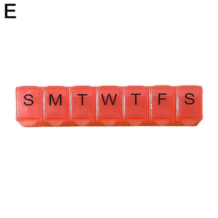 Cutie pentru pastile/organizator 7 compartimente, din plastic, portabil, usor de deschis, Multicolor, 1 buc