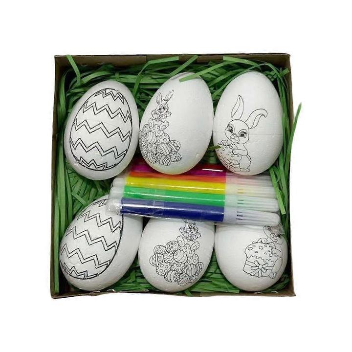 Set creativ oua de Paste spuma si markere colorate 13x4.5x13cm