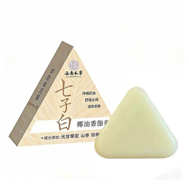 Sapun facial triunghiular, sapun de curatare cu extracte din 7 plante, presat la rece, hidratant cu ulei de cocos si unt de shea, natural, 100g