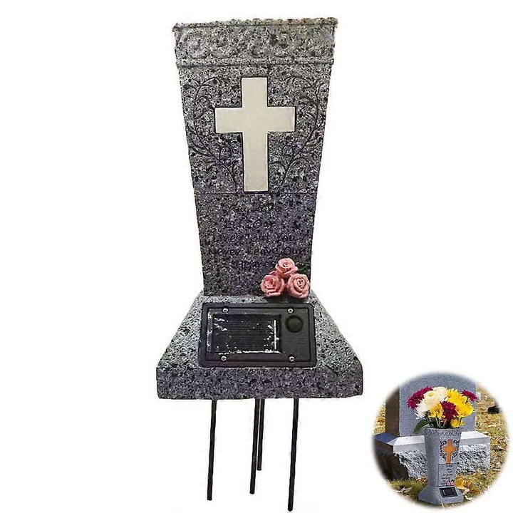 Cruce memoriala solara, rezina, roz, 13x7x33cm