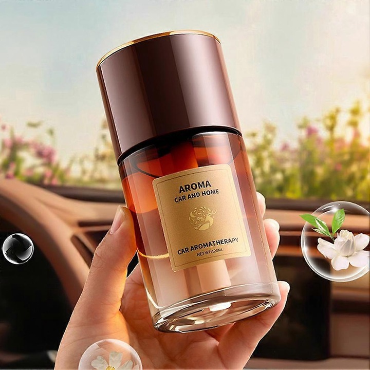 Lichid reumplere odorizant auto Aroma, parfum auto cu uleiuri esentiale naturale, eliberare lenta aprox. 30 zile, compatibil 99% modele, Maro, 120ml