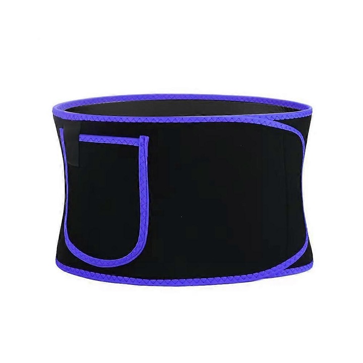 Centura sauna pentru talie, brau din poliester, reglabila, cu buzunar, negru/mov, 110x15 cm
