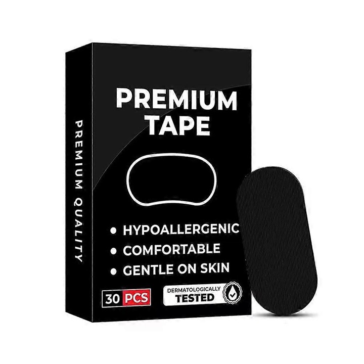 Plasturi anti-sforait, benzi pentru inchiderea gurii, hipoalergenici, din material elastic respirabil, adeziv puternic, Negru, 30 bucati