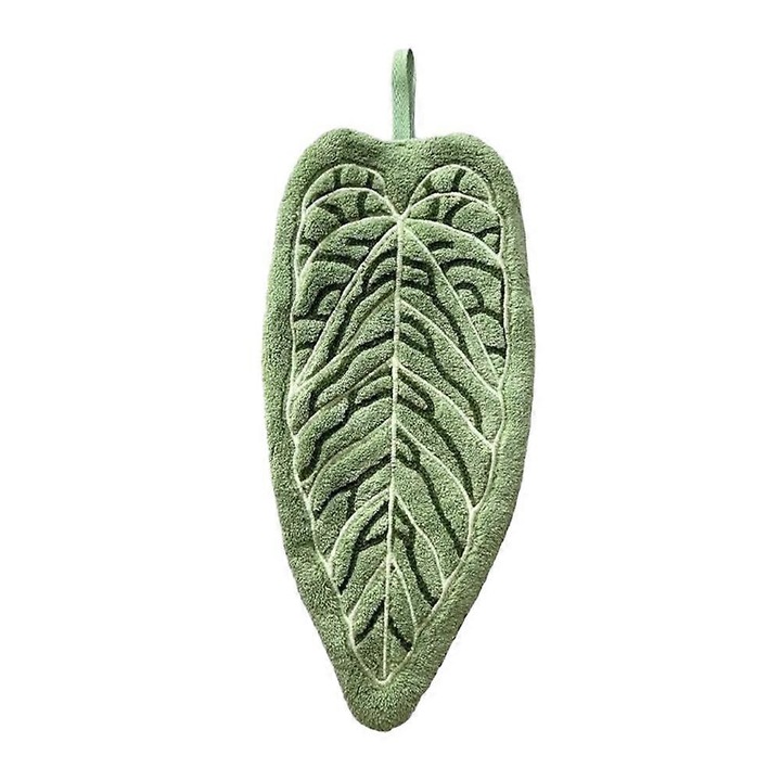 Korall fleece kéztörlő, 32.5x15.5cm, világoszöld, levél alakú, gyorsan száradó