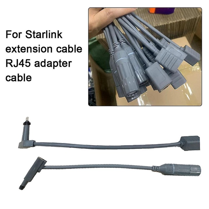 Set 2 bucati, Cablu adaptor RJ45 pentru Starlink, prelungire 30 cm, conector RJ45, Gri, 1 x cablu extensie 30 cm + 1 x adaptor RJ45
