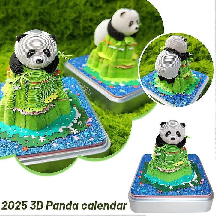 Calendar de birou / bloc memo 3D Panda 2025, cu aromaterapie, 259 pagini, din hartie speciala si acrilic, Multicolor, 1 buc