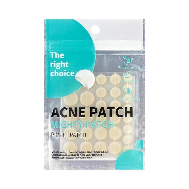 Plasturi pentru acnee / patch Mighty Patch, hidrocoloid invizibil, cu acid salicilic si ulei esential de arbore de ceai, verde, 30 bucati