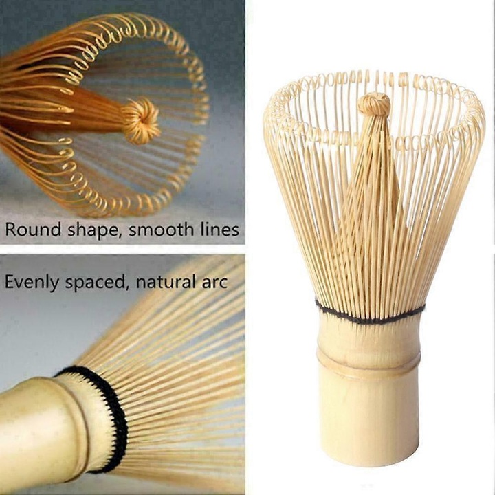 Tel/perie pentru matcha din bambus, lucrat manual, 65 fire, stil japonez, natural, 6 x 11 cm, 1 buc