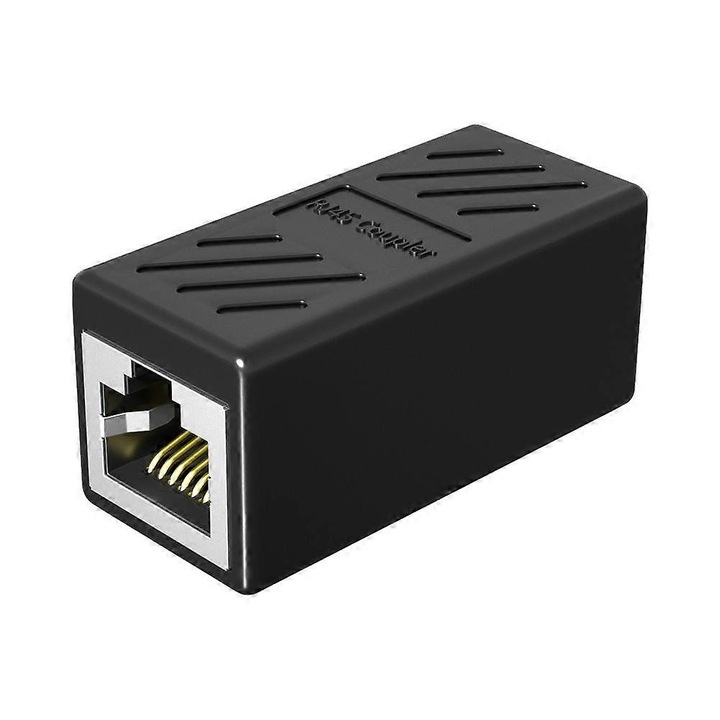 Adaptor RJ45/Conector cuplaj, Gigabit 1000 Mbps, contacte din bronz fosforos placate cu nichel, carcasa PVC rezistenta, Negru, 1 buc