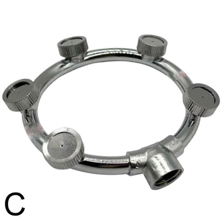Duza inelara multifunctionala, cap de pulverizare 5 orificii, otel inoxidabil, filet M14x1.5 femela, diametru 9.8 cm, argintiu, 1 buc