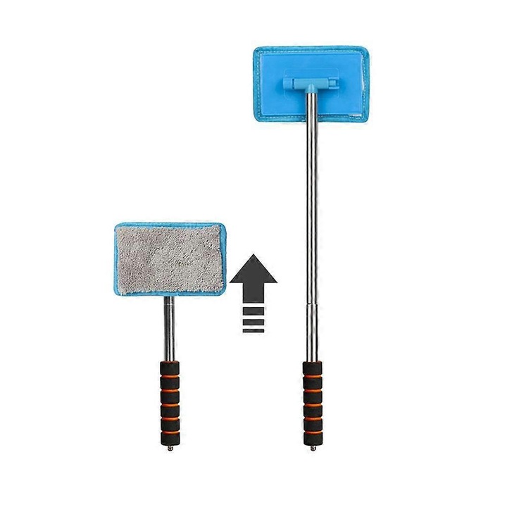 Racleta parbriz/stergator manual extensibil, din PVC si otel inoxidabil, telescopic 32-50 cm, universal, multifunctionala pentru unghiuri greu accesibile, albastru, 1 buc