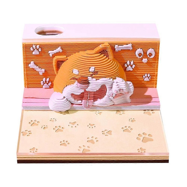 3D бележник Corgi, 155 страници, специална хартия, 9x9x4.2см, кремав