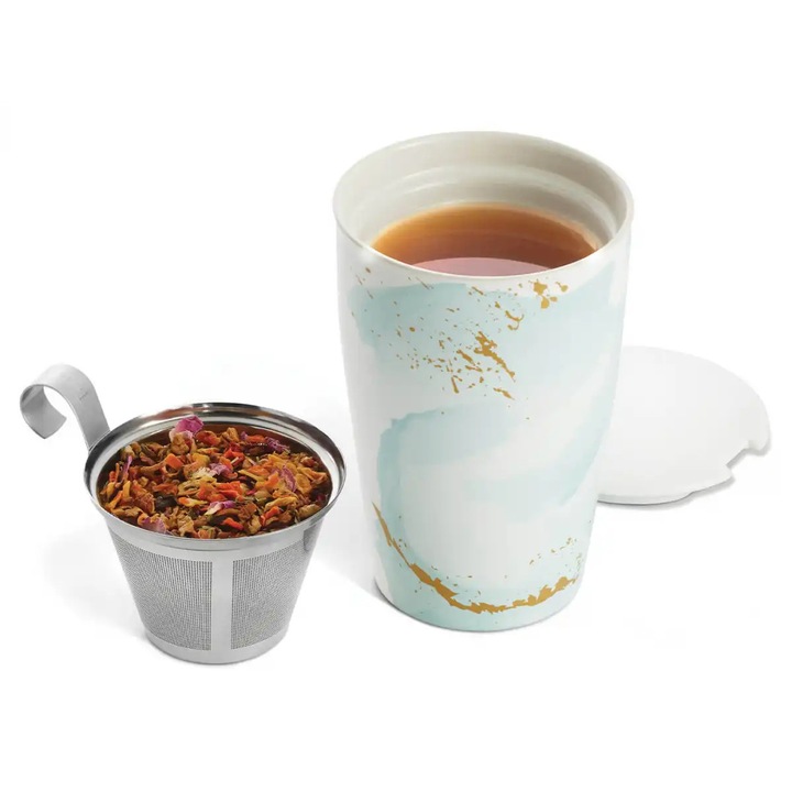 Cana pentru ceai din ceramica cu pereti dubli si infuzor din inox Kati Wellbeing - Tea Forte - Tea Forté Romania