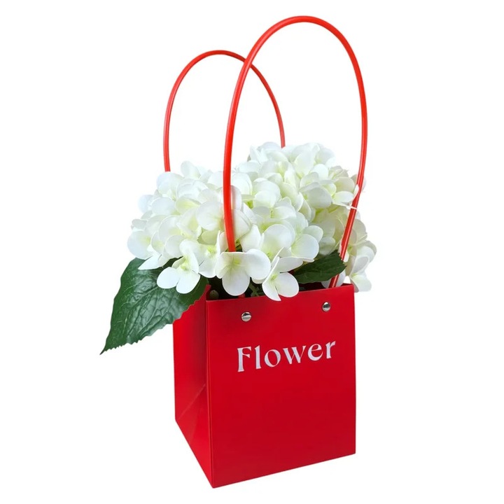 Set 10 Pachete pentru Flori Rosu din Hartie 13x12.5x15 pentru Ambalare Cadouri