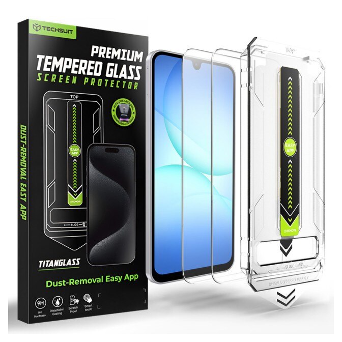 Pachet 2 x Folie Sticla Upzz® Titan Pentru Samsung Galaxy A17 5G, Aplicator Inclus, Montaj Rapid, Transparenta Cu Rama Neagra