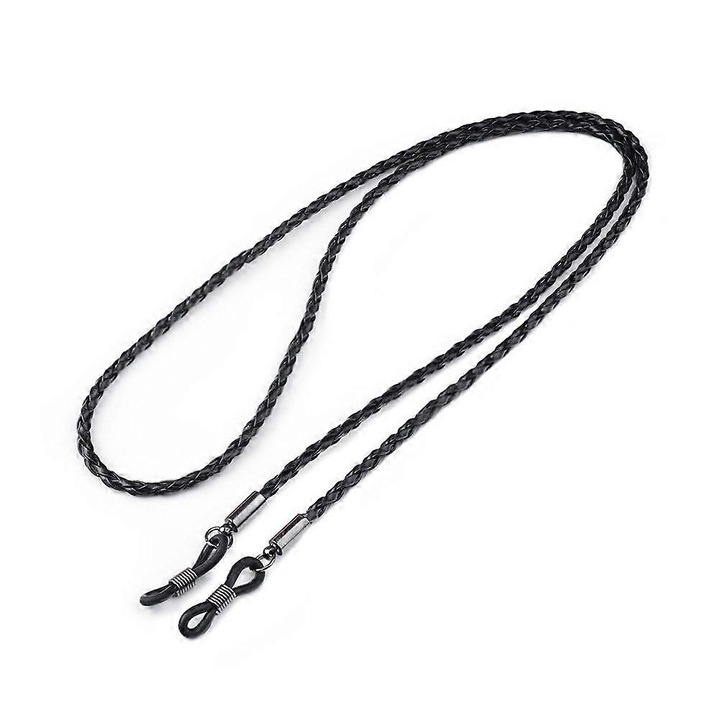 Snur ochelari retro impletit PU, negru, 70cm, anti-alunecare