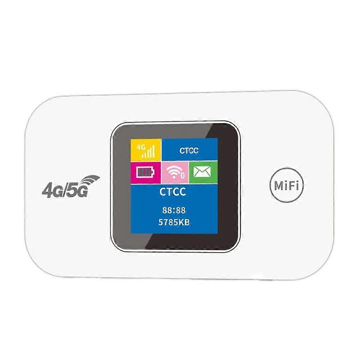 Router portabil 4G MiFi, hotspot mobil, suport benzi FDD/TDD/WCDMA, baterie 2100mAh, port Type-C pentru incarcare rapida, 98x58x15 mm, Alb
