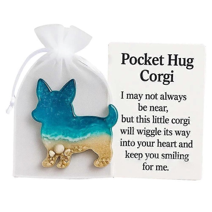 Фигурка сувенир Pocket Hug Corgi, смола, 9 x 6 см, син/бежов