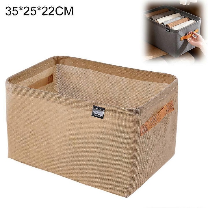Cutie depozitare textila pliabila, capacitate mare, khaki, 35x25x22cm