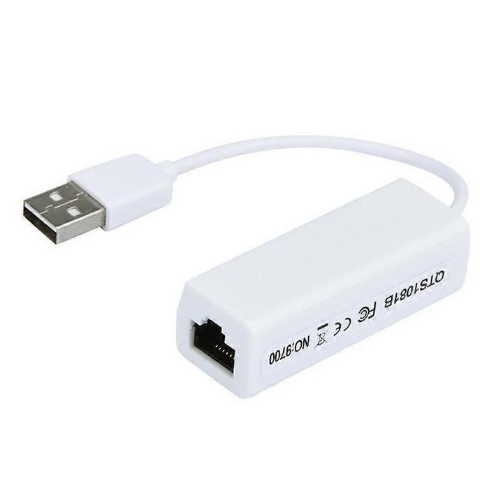 USB 2.0 hálózati adapter RJ45-re, fehér, 65x20x15mm