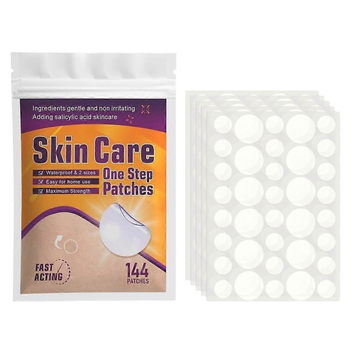 Patch-uri hidrocoloide pentru acnee, rotunde, invizibile, cu acid salicilic, transparent, 144 buc