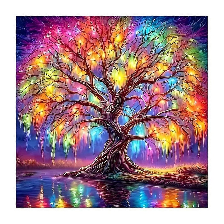 Tablou pictat manual OEM, copac al vietii, canvas, 30x30cm, multicolor