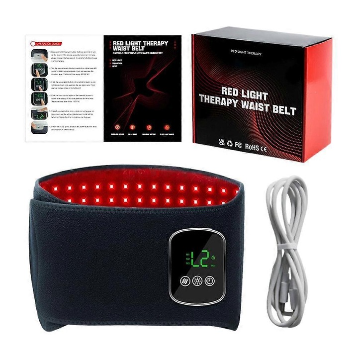 Centura terapie cu lumina rosie, 180 LED-uri, negru, 130x19cm