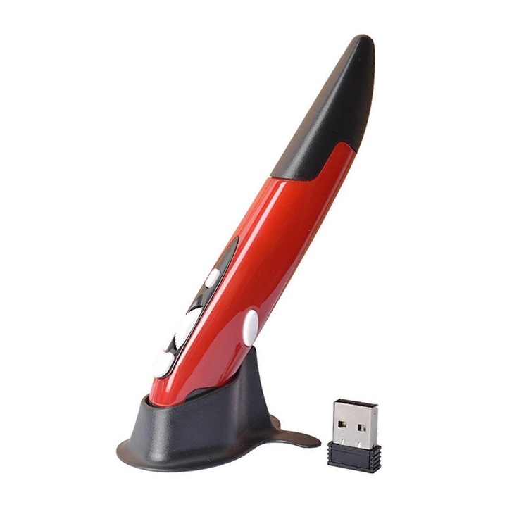 Egér stilou toll egér Q3 N8I 2.4G, vezeték nélküli 2.4GHz, optikai, 4 gomb, DPI 800/1200/1600dpi, piros, 1 db