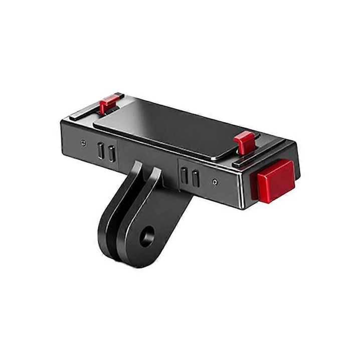 Suport cu eliberare rapida magnetica pentru Insta360 Go Ultra, din aluminiu si ABS, cu anti-vibratii si cleme metalice, negru/rosu, 1 buc