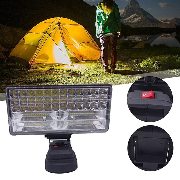 Lampa de lucru/lanterna LED fara fir compatibila cu acumulator Makita 18V, 84 LED, multifunctionala, baterii neincluse, negru, 1 buc