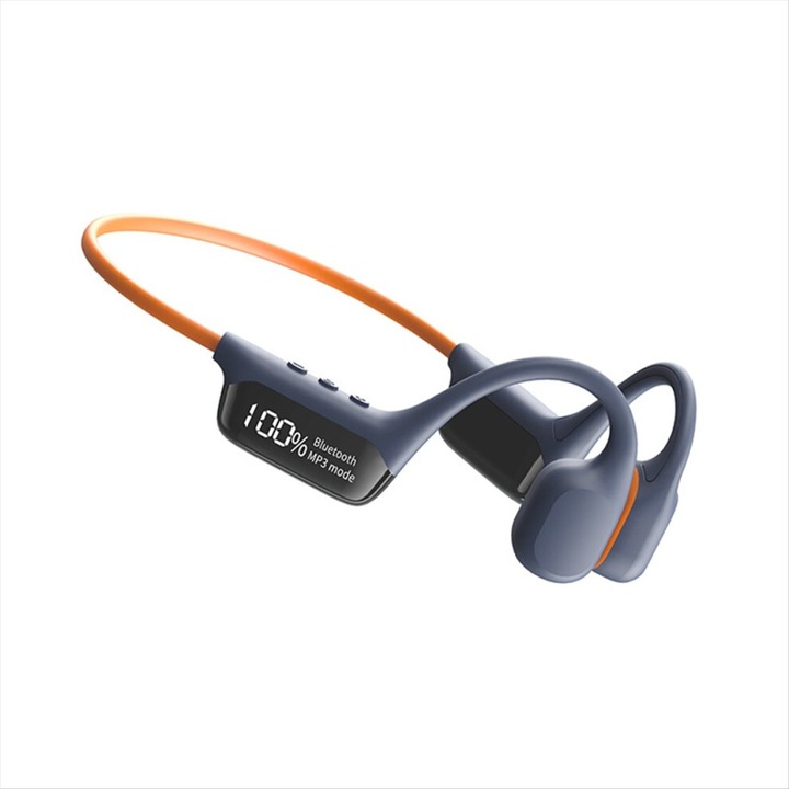 Csontvezetéses fejhallgató, 32GB belső memória, Bluetooth 5.4, IPX8 vízálló, LED akkumulátor százalék kijelző, mágneses töltés, Kék/Narancs, 1 db