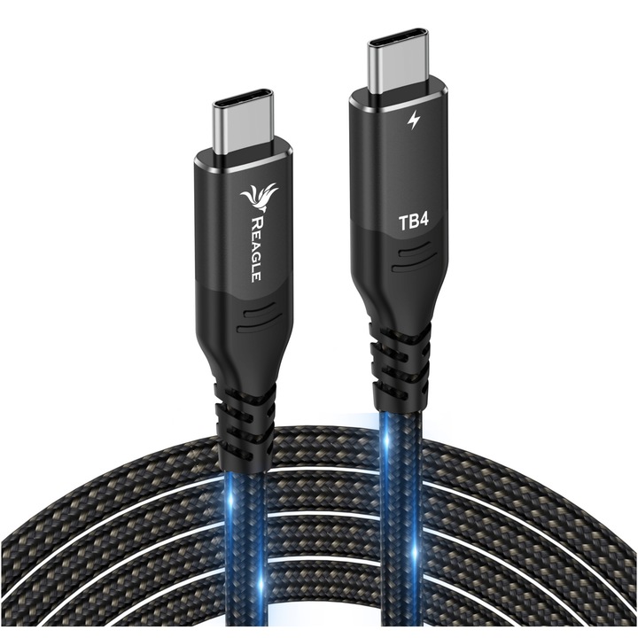 Cablu Date Thunderbolt 4, REAGLE, 300cm, USB-C la USB-C, Transfer 40Gbps & Video 8K@60Hz 4K@120Hz, Incarcare PD 100W Laptop, Telefon, Macbook Pro Air, Tableta, Conectare Monitor Extern, Docking Station, PCI-e x4, DisplayPort Alt Mode, USB4, Ethernet