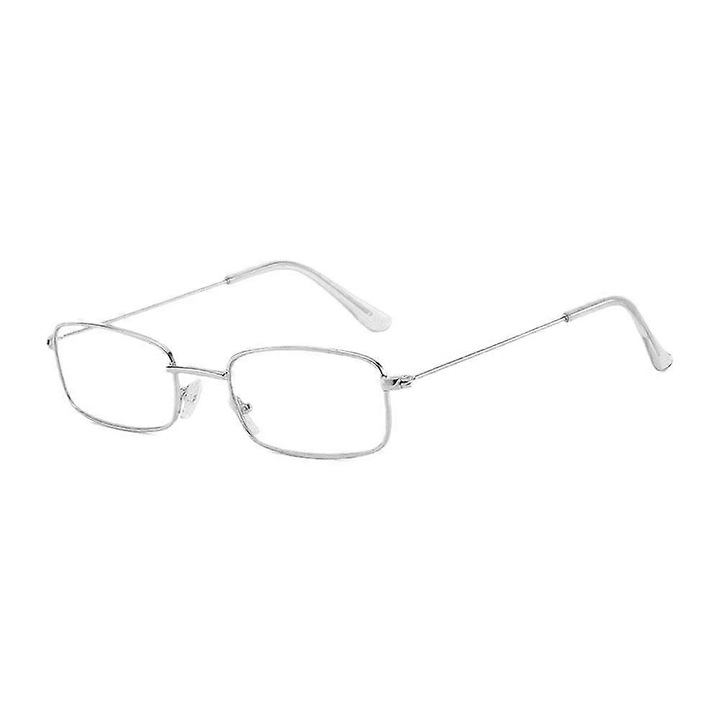 Ochelari de vedere din AC si aliaj, rame patrate metalice, lentile clare, unisex, argintiu