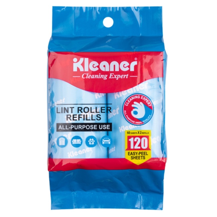 Kleaner szöszhenger utántöltő készlet, 2 db, 120 ragasztó lap, ruhákhoz, kanapé kárpithoz és állatszőrhöz