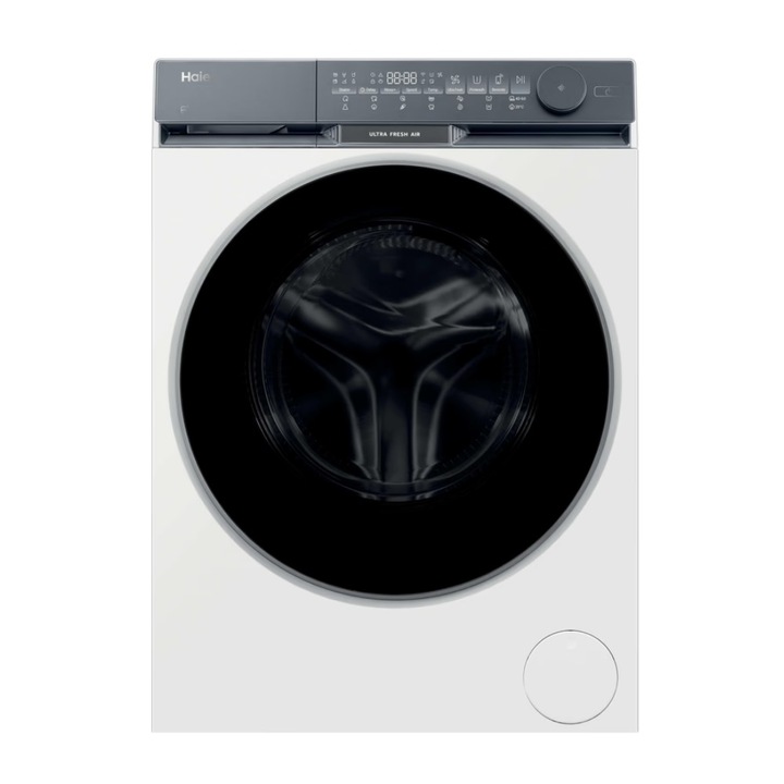 Masina de spalat rufe Haier HW90-BD14387U-S, Motor Direct Motion, Wi-Fi hOn, Aburi, Ultra Fresh Air, Tambur XL, Start intarziat 24h, Start/Pauza, 9 kg, 1400 rpm, Clasa A, Alba