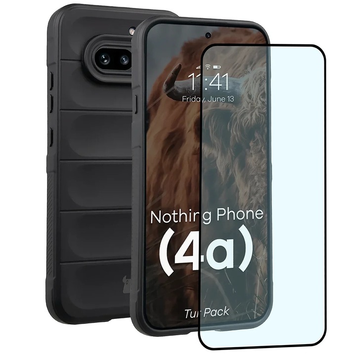 BizonMobile 2 az 1-ben védőkészlet, Bizon Tur tok és Bizon Glass Edge edzett üvegfólia, kompatibilis a Nothing Phone (4a) készülékkel, Fekete