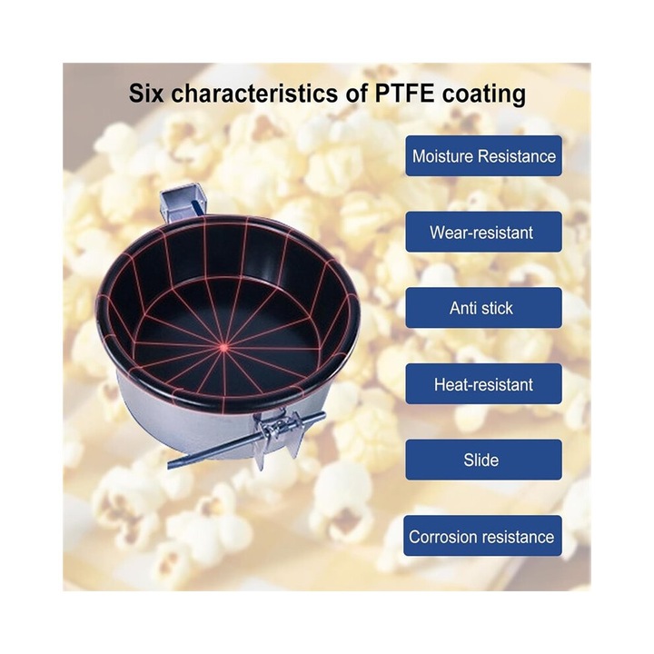 Vas pentru popcorn, recipient de inlocuire pentru masina de popcorn cu aer cald, cu strat antiaderent (Teflon), element de incalzire inel, 3 gauri - 15 mm, capacitate 230 g, Negru/Argintiu, 21 x 9.5 cm, 1 buc