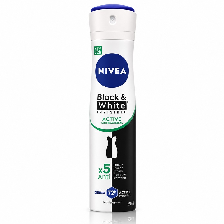 Deodorant antiperspirant spray NIVEA® Black & White Invisible Active, 250 ml