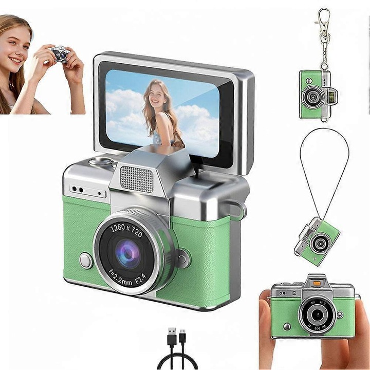 Mini camera 720P HD, ecran rabatabil, verde, 1.47 inch, compacta