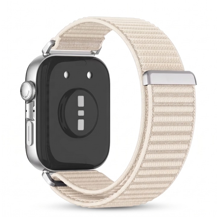 Nylon szíj Huawei Watch Fit 3 / Fit 4 / Fit 4 Pro / Fit 5 / Fit 5 Pro okosórához, dedikált rögzítés, tépőzáras és fém csatos záródás, könnyű, starlight