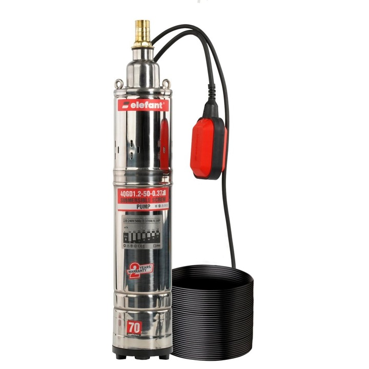 Elefant 4QGD1.2-50-0.37F merülő szivattyú úszókapcsolóval, 1100W, 95 l/perc térfogatáram, 83 m emelési magasság