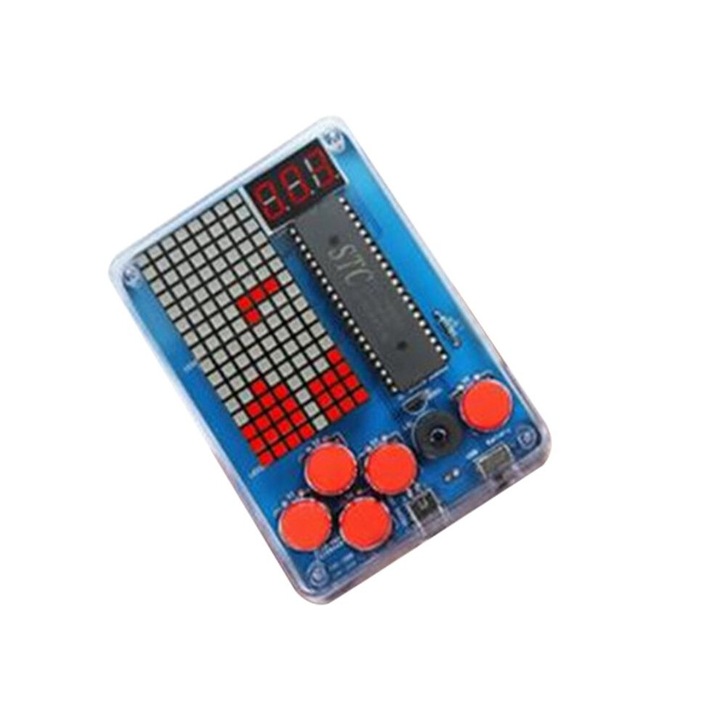Комплект конзола за игра 51 Single-Chip, за сглобяване (Направи си сам), с прозрачен корпус, цифров дисплей за резултат, USB и батерийно захранване, Червен, 1 бр