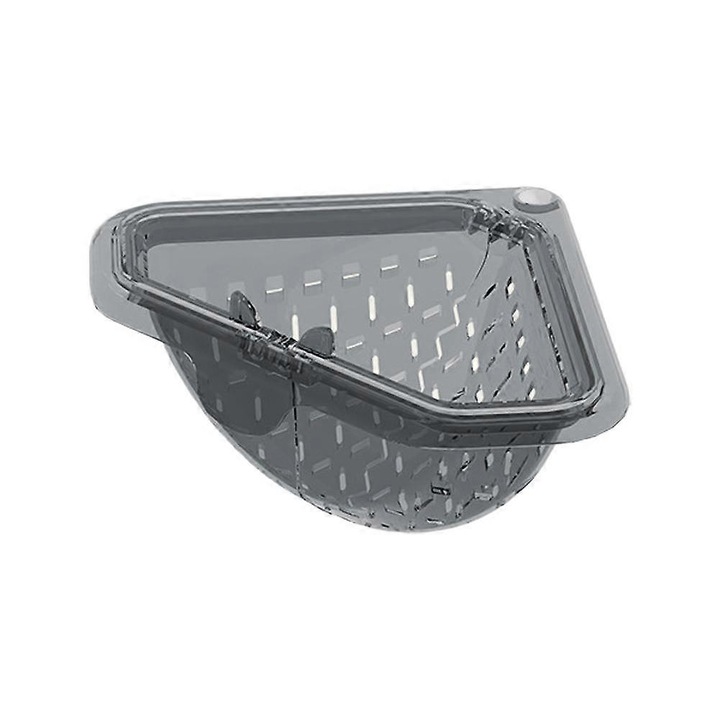 Cos scurgere colt pentru chiuveta, magnetic fara gaurire, triangular din plastic PET transparent, capacitate mare, multifunctional (sita si suport pentru bureti), Gri, 1 buc, 17x17x10 cm