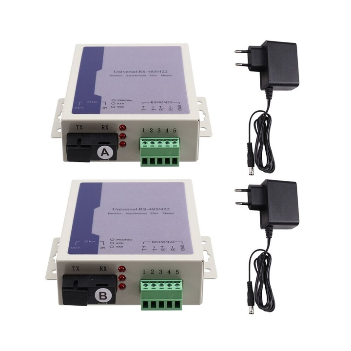 Optikai média konverter/adó-vevő RS-485/RS-422 SC univerzális, kétirányú, EU AC220V csatlakozóval, többszínű, 1 pár