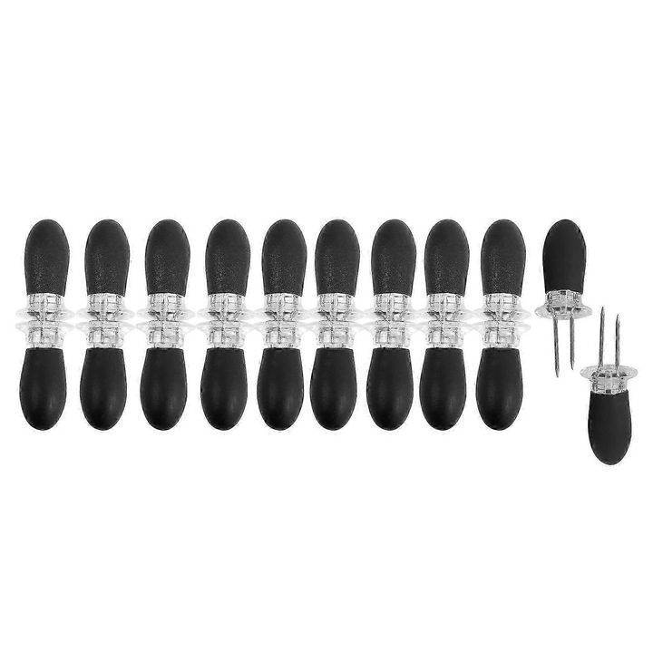 Set 20 bucati suporturi porumb negru 7.5x3cm inox silicon
