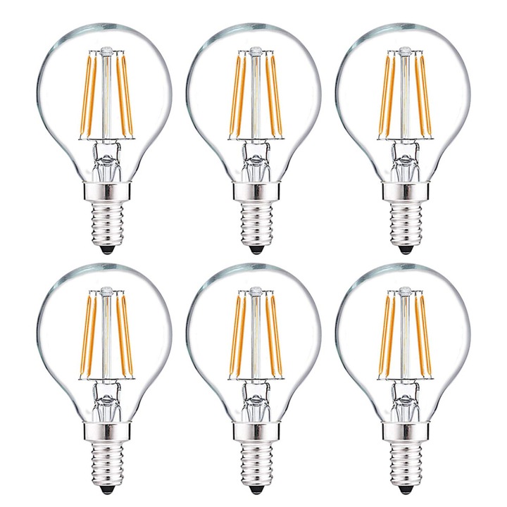6 darabos készlet, G16.5 E12 LED izzó, vintage filament, átlátszó üveg, dimmelhető, 40W-os (4W) megfelelője, 450 lm, meleg fehér 2700K