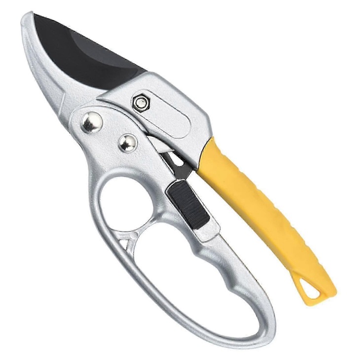 Kerti metszőolló, SK-5 pengéjű metszőolló, Teflon rozsdamentes bevonat, ergonomikus gumírozott nyél, racsnis mechanizmus vastag ágakhoz, sárga/ezüst, 1 db