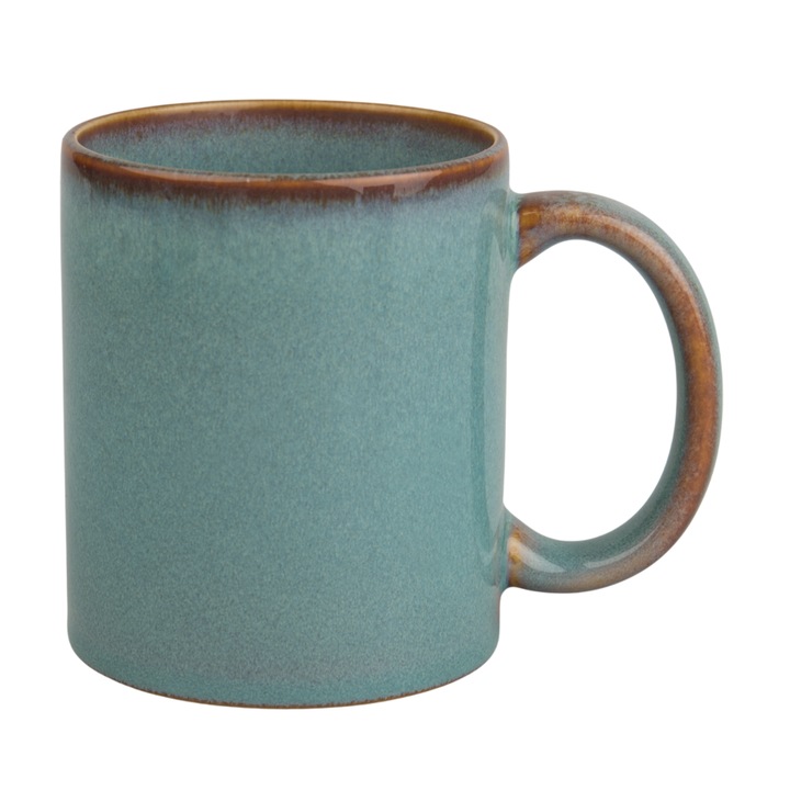 Cana din ceramica cu invelis soft touch, capacitate 330 ml, finisaj mat cu interior si margine negru lucios, Verde-Menta